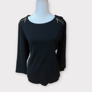 Rafaella Knit Tree Quarter Length Sleeve Cotton Top